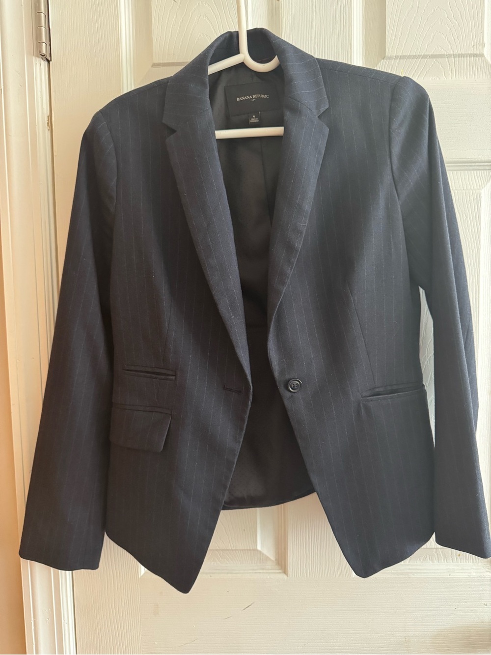 Banana Republic Navy Pinstripe Single-Button Blazer